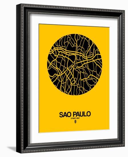 Sao Paulo Street Map Yellow-NaxArt-Framed Art Print