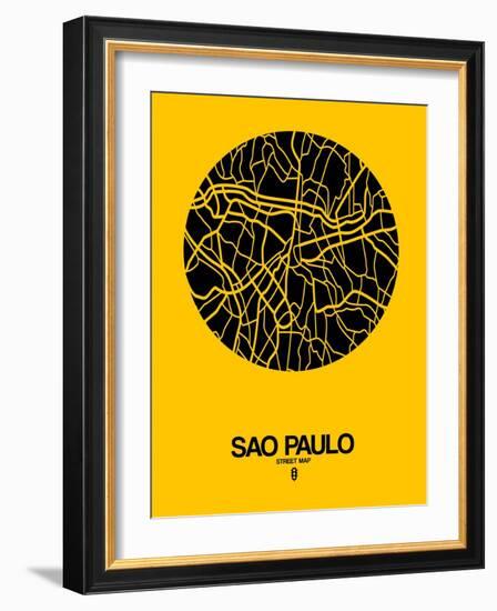 Sao Paulo Street Map Yellow-NaxArt-Framed Art Print