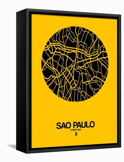 Sao Paulo Street Map Yellow-NaxArt-Framed Stretched Canvas