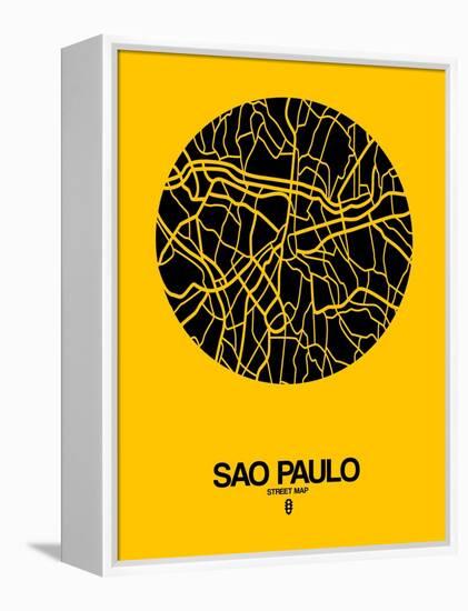 Sao Paulo Street Map Yellow-NaxArt-Framed Stretched Canvas