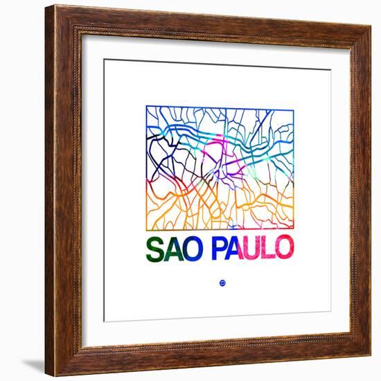 Sao Paulo Watercolor Street Map-NaxArt-Framed Premium Giclee Print