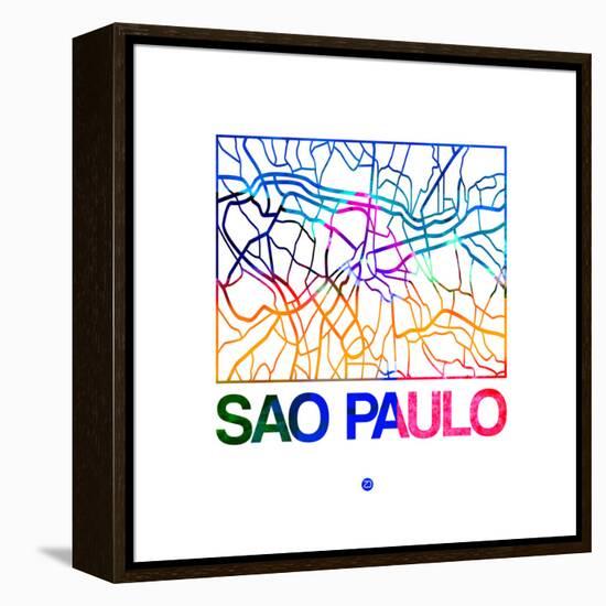 Sao Paulo Watercolor Street Map-NaxArt-Framed Stretched Canvas