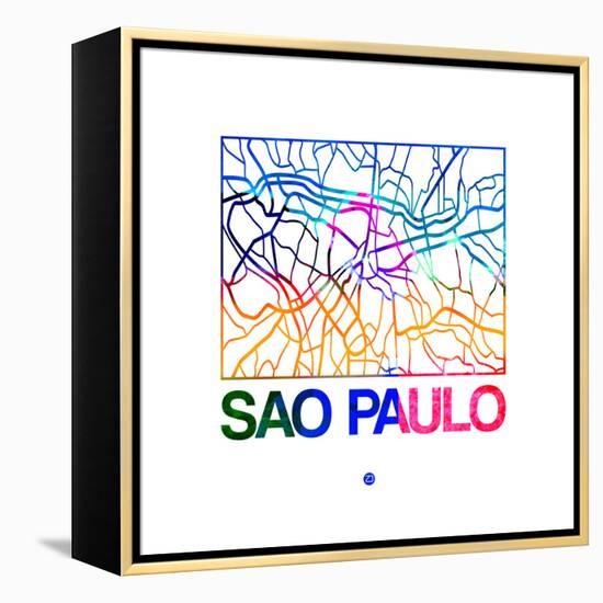 Sao Paulo Watercolor Street Map-NaxArt-Framed Stretched Canvas