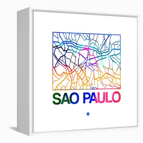 Sao Paulo Watercolor Street Map-NaxArt-Framed Stretched Canvas