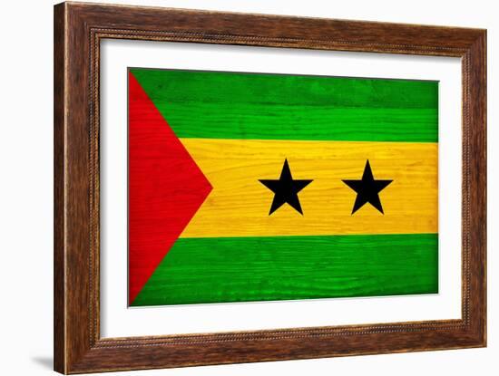 Sao Tome And Principe Flag Design with Wood Patterning - Flags of the World Series-Philippe Hugonnard-Framed Premium Giclee Print