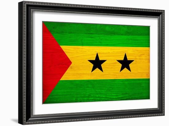 Sao Tome And Principe Flag Design with Wood Patterning - Flags of the World Series-Philippe Hugonnard-Framed Premium Giclee Print