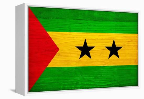Sao Tome And Principe Flag Design with Wood Patterning - Flags of the World Series-Philippe Hugonnard-Framed Stretched Canvas