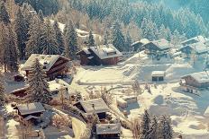 A Quaint Village in the Swiss Alps during Winter. Added Vintage Filter.-SAPhotog-Framed Photographic Print