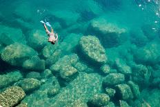 A Snorkeler Explores the Scenic Rock Formations of the Islands of Lake Malawi, Malawi, Africa.-SAPhotog-Photographic Print