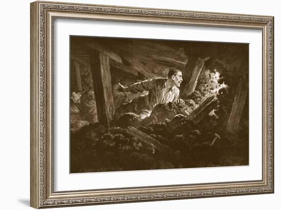 Sapper W. Hackett Refuses to Leave a Comrade Who Was Lying Seriously Injured in a Mine Gallery-Alfred Pearse-Framed Giclee Print