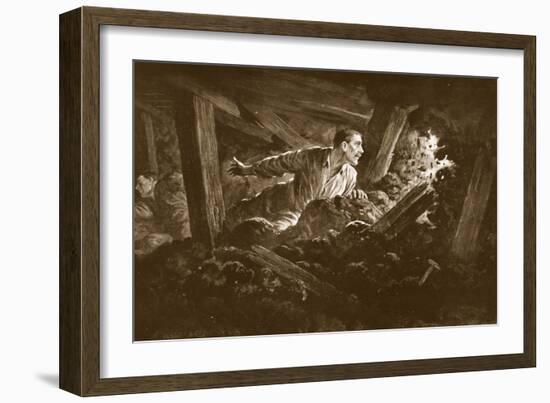 Sapper W. Hackett Refuses to Leave a Comrade Who Was Lying Seriously Injured in a Mine Gallery-Alfred Pearse-Framed Giclee Print