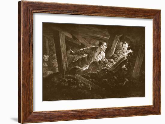 Sapper W. Hackett Refuses to Leave a Comrade Who Was Lying Seriously Injured in a Mine Gallery-Alfred Pearse-Framed Giclee Print