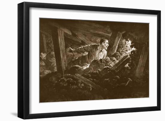 Sapper W. Hackett Refuses to Leave a Comrade Who Was Lying Seriously Injured in a Mine Gallery-Alfred Pearse-Framed Giclee Print