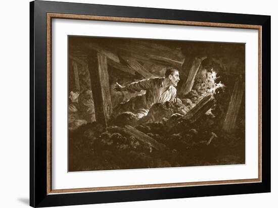 Sapper W. Hackett Refuses to Leave a Comrade Who Was Lying Seriously Injured in a Mine Gallery-Alfred Pearse-Framed Giclee Print