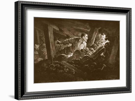 Sapper W. Hackett Refuses to Leave a Comrade Who Was Lying Seriously Injured in a Mine Gallery-Alfred Pearse-Framed Giclee Print