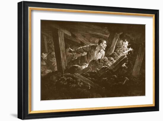 Sapper W. Hackett Refuses to Leave a Comrade Who Was Lying Seriously Injured in a Mine Gallery-Alfred Pearse-Framed Giclee Print