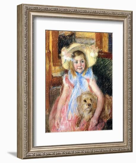 Sara and Her Dog, c.1901-Mary Cassatt-Framed Giclee Print