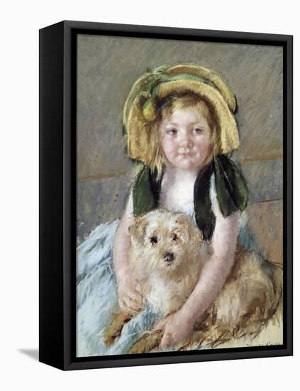 Sara avec son chien.-Mary Cassatt-Framed Premier Image Canvas