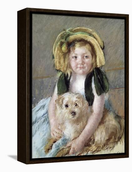 Sara avec son chien.-Mary Cassatt-Framed Premier Image Canvas