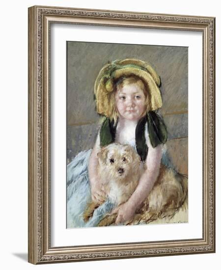 Sara avec son chien.-Mary Cassatt-Framed Giclee Print