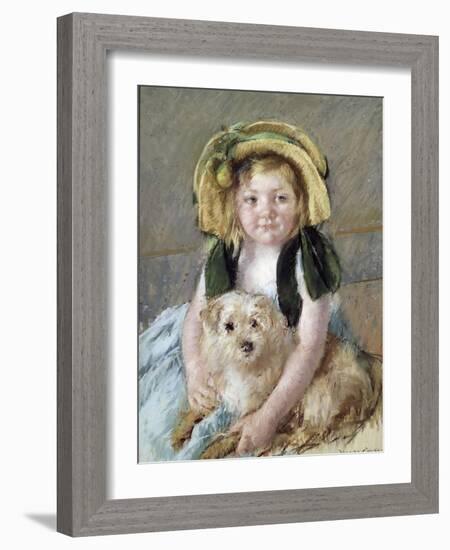 Sara avec son chien.-Mary Cassatt-Framed Giclee Print