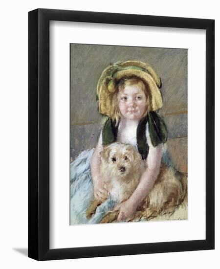 Sara avec son chien.-Mary Cassatt-Framed Giclee Print