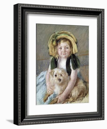 Sara avec son chien.-Mary Cassatt-Framed Giclee Print