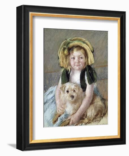 Sara avec son chien.-Mary Cassatt-Framed Giclee Print