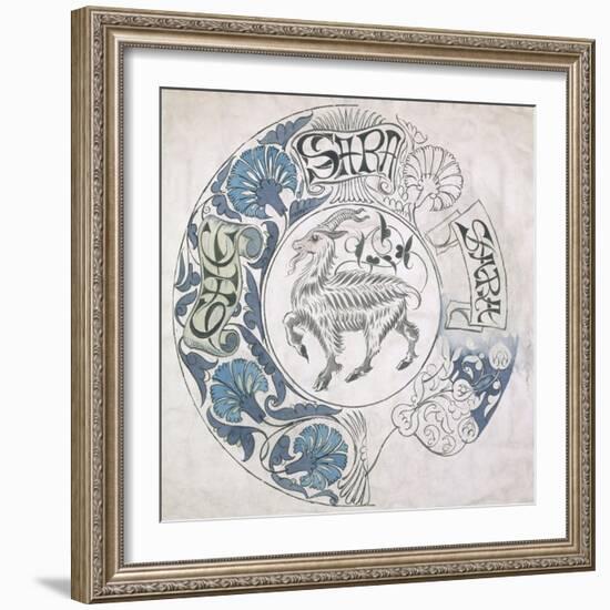 sara', Circular Design with Goat (Gouache and Pencil on Paper)-William De Morgan-Framed Giclee Print