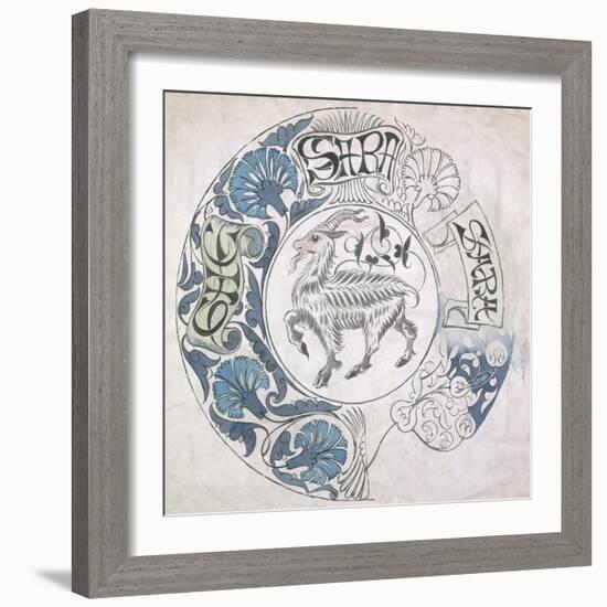 sara', Circular Design with Goat (Gouache and Pencil on Paper)-William De Morgan-Framed Giclee Print