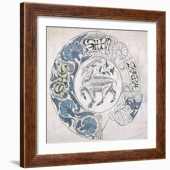 sara', Circular Design with Goat (Gouache and Pencil on Paper)-William De Morgan-Framed Giclee Print