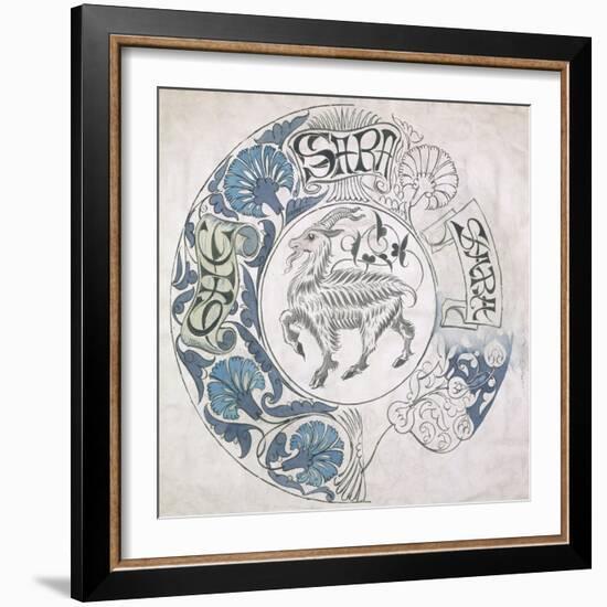 sara', Circular Design with Goat (Gouache and Pencil on Paper)-William De Morgan-Framed Giclee Print