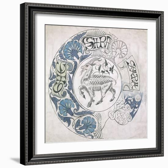 sara', Circular Design with Goat (Gouache and Pencil on Paper)-William De Morgan-Framed Giclee Print