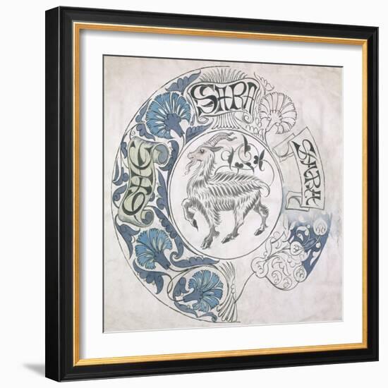 sara', Circular Design with Goat (Gouache and Pencil on Paper)-William De Morgan-Framed Giclee Print