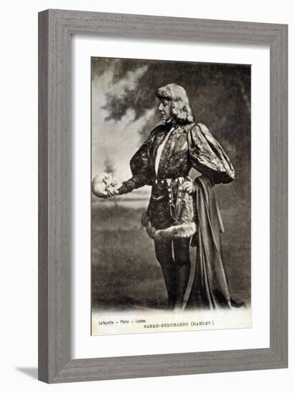 Sarah Bernhardt, French Actress, in Role of Shakespeare's Hamlet. 1887-null-Framed Art Print