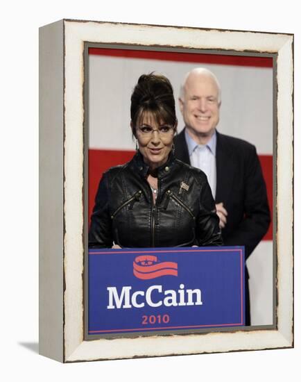 Sarah Palin Talks at a Campaign Rally for Senator John McCain at Pima County Fairgrounds in Tucson-null-Framed Premier Image Canvas