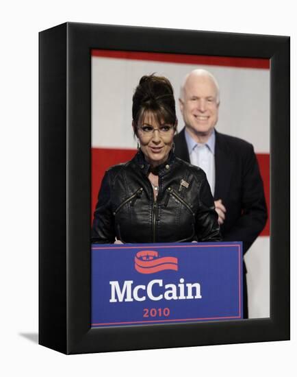 Sarah Palin Talks at a Campaign Rally for Senator John McCain at Pima County Fairgrounds in Tucson-null-Framed Premier Image Canvas