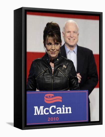 Sarah Palin Talks at a Campaign Rally for Senator John McCain at Pima County Fairgrounds in Tucson-null-Framed Premier Image Canvas