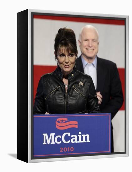 Sarah Palin Talks at a Campaign Rally for Senator John McCain at Pima County Fairgrounds in Tucson-null-Framed Premier Image Canvas