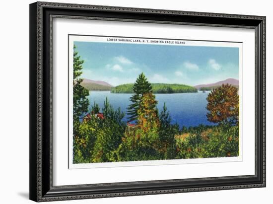 Saranac Lake, New York - Eagle Island and Lower Saranac Lake View-Lantern Press-Framed Art Print