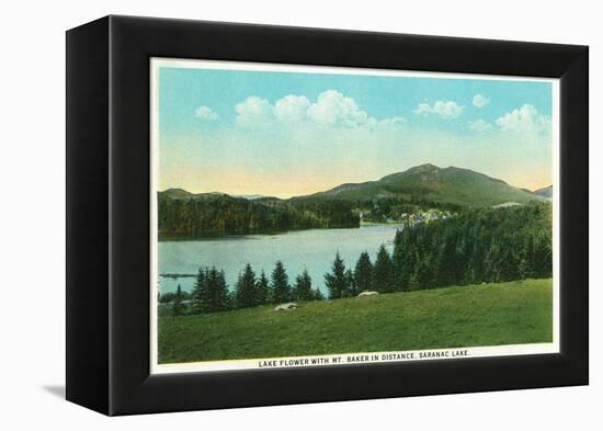 Saranac Lake, New York - View of Lake Flower with Mt. Baker in Distance-Lantern Press-Framed Stretched Canvas