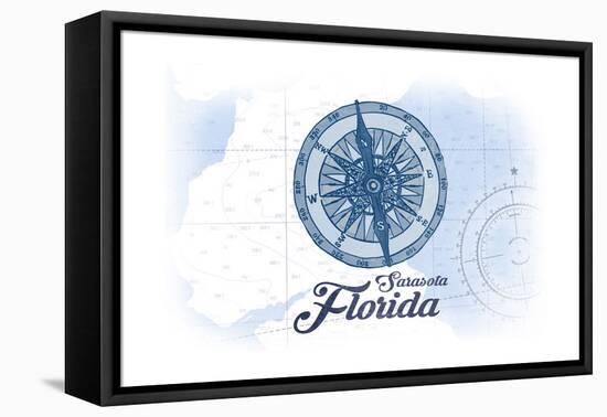 Sarasota, Florida - Compass - Blue - Coastal Icon-Lantern Press-Framed Stretched Canvas