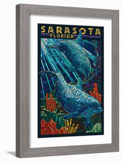 Sarasota, Florida - Dolphin Paper Mosaic-Lantern Press-Framed Art Print