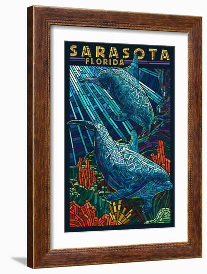 Sarasota, Florida - Dolphin Paper Mosaic-Lantern Press-Framed Art Print