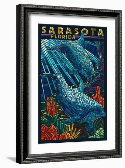 Sarasota, Florida - Dolphin Paper Mosaic-Lantern Press-Framed Art Print