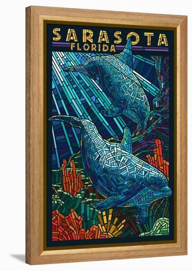 Sarasota, Florida - Dolphin Paper Mosaic-Lantern Press-Framed Stretched Canvas