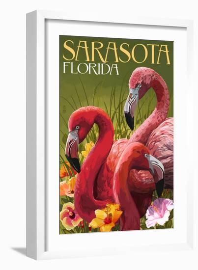 Sarasota, Florida - Flamingos-Lantern Press-Framed Art Print