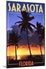 Sarasota, Florida - Palms and Sunset-Lantern Press-Mounted Art Print