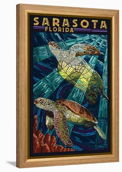 Sarasota, Florida - Sea Turtle Paper Mosaic-Lantern Press-Framed Stretched Canvas