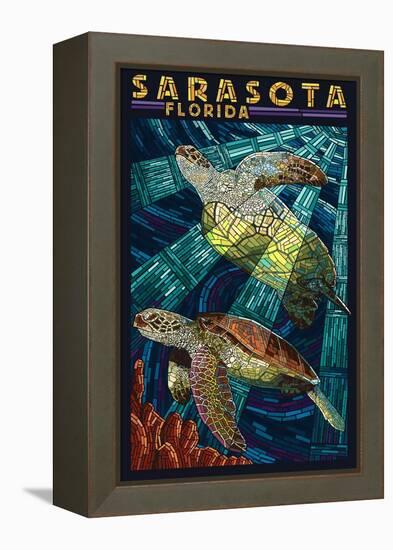 Sarasota, Florida - Sea Turtle Paper Mosaic-Lantern Press-Framed Stretched Canvas